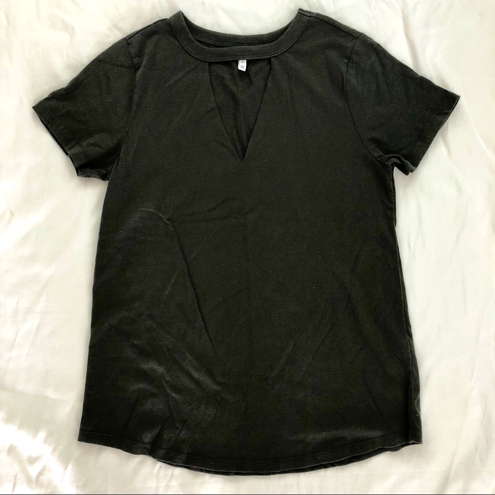 Army Green V Neck Cut Out Tee